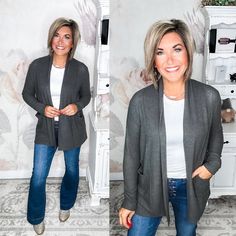 The season calls for comfort and coziness, and this cardigan has you covered. Crafted from super soft knit, the front patch pockets, collared neckline and open front of this cardi make it perfect for lounging around the house or running weekend errands. Slip it on, throw your hands in the pockets, and know you've found your new favorite snuggly companion. 68% Polyester, 28% Rayon, 4% Spandex ﻿ Want to view this ... Gray Cardigan For Everyday Fall Wear, Gray Fall Cardigan For Everyday Wear, Gray Fall Cardigan For Everyday, Gray Soft Knit Cardigan For Everyday, Everyday Gray Soft Knit Cardigan, Gray Soft Knit Everyday Cardigan, Comfy Fall Cardigan For Everyday, Versatile Gray Outerwear For Everyday, Comfy Everyday Fall Cardigan