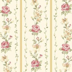 two striped wallpapers with pink and purple flowers