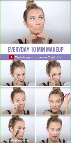 My everyday makeup routine in under 10 minutes. Perfect makeup for when you’re in a hurry or if you’re a mom like me and just don’t have a lot of time to put on your makeup. Easy, natural tutorial. My Everyday 10 Minute Makeup Routine | Natural Tutorial | Angela Lanter 5 Min Makeup Routine, Makeup Easy Natural, 10 Minute Makeup Routine, Makeup Routine Natural, Eye Makeup Hacks, 10 Minute Makeup, Flawless Makeup Tutorial, Quick Makeup Routine, Monolid Eye Makeup