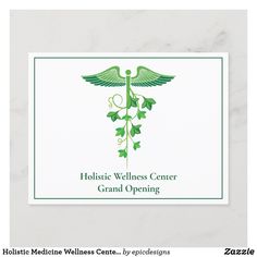 Medical Caduceus, Botanical Leaves, Medicine Doctor, Postcard Size, Modern Logo, Grand Opening