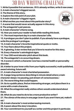 the 30 day writing challenge is shown