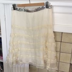 Pretty Ruffled Ivory Skirt With Sequins Pattern Waistline. It's Light And Flowy, Perfect For Spring Or Summer. Skirt Has Never Been Worn And Still Has Tags Attached. Ivory Skirt, Houndstooth Skirt, Crop Top Skirt, Bow Detail Dress, Straight Skirt, Distressed Black Jeans, Knit Skirt, Dress With Bow, A Line Skirts