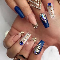 Cobalt Blue Nails, French Tip Nail Designs, Casual Nails, Luxury Nails, Coffin Nails Designs, Bling Nails, Creative Nails