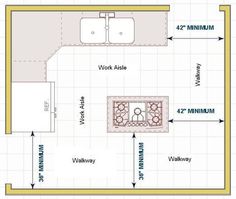 the kitchen floor plan is shown with measurements