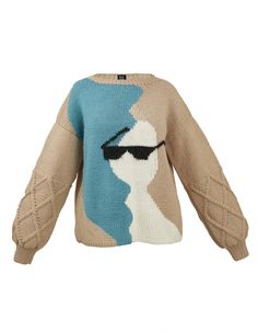 a sweater with an image of a woman wearing sunglasses