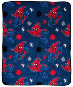 a blue blanket with spiderman on it