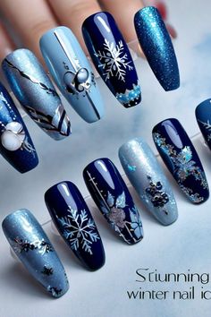 Discover the hottest blue winter nail trends for 2024! From icy pastels to navy hues, get inspired by these stunning designs. #WinterNails #BlueNailTrends #2024 Blue Winter Nail Designs, Winter Nail Trends, Hot Blue, Trends For 2024, Winter Nail Designs