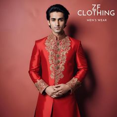 Men Sherwani, Red Sherwani Wedding Wear, Indian Wedding Suit, Embroidered Groom Wear, Men Wedding Dresses, Wedding Sherwani Churidar Pajama Men White Indian Wedding Ethnic Suit  listing Include ( Long Coat+ Churidar Pyjama )  Fabric:- Imported Premium Color :- Red With Golden Embroidery  Dry Clean Only  The suit is for Wedding, Party Proms, and Etc Express Shipping to world-wide but Remote Area Mat take longer  little Color variation may possible due to photography and lights Red Long Sleeve Formal Sherwani, Semi-stitched Red Sherwani With Dabka Work, Red Semi-stitched Sherwani For Diwali, Red Formal Long-sleeve Sherwani, Red Semi-stitched Bollywood Sherwani, Ethnic Suit, Ethnic Wedding, Wedding Sherwani, Wedding Dress Men