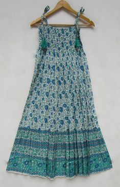 Sea Green Floral Printed Cotton Bohemian Long Women Maxi Dress Sleeve Less Strap Tassel Summer Maxi Dress Picnic Wear Printed Dress - Etsy Indian Print Dress, Dress Picnic, Cotton Voile Fabric, Dress Indian, Cotton Dress Summer, Women Maxi, Maxi Dress With Sleeves, Printed Dress, Sea Green