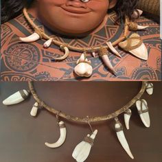 two pictures of an african woman with horns and necklaces