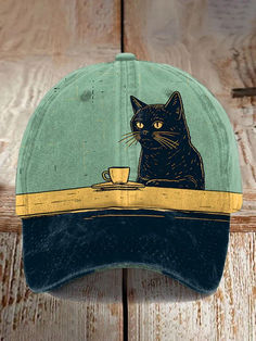 Men's Chillling Coffee Cat Print Casual Baseball Cap Casual Baseball Cap, Coffee Cat, Man And Dog, Cat Art Print, North And South America, Baseball Caps Mens, Cute Fox, Casual Sporty, Plant Print