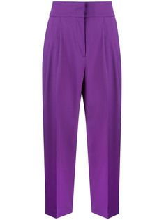 Purple Suits, Tapered Trousers, Plum Purple, Tapered Pants, Box Pleats, Tapered Legs, Fashion Branding, Trousers, High Waisted