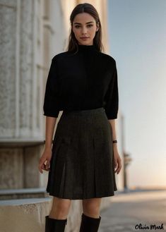 Olivia Mark - Wool Plaid Pleated Casual Midi Skirt Fall Pleated Skort For Workwear, Fall Workwear Pleated Skort, Pleated Hem Skort For Workwear In Fall, Fall Office Mini Pleated Skirt, Fall Workwear Skort With Pleated Hem, Fall Pleated Mini Skirt For Office, Office Pleated Mini Skirt For Fall, Fall Pleated Hem Skirt Skort, Fall Pleated Hem Skort