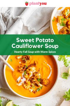 This sweet potato cauliflower soup is an easy and budget-friendly meal. All you need to make this vibrant and aromatic soup is a sheet pan and high-speed blender.