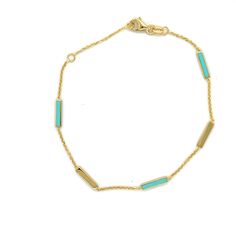 14K Gold And Turquoise Alternating Bar Bracelet