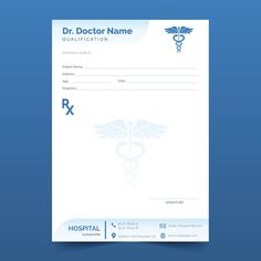 a doctors note with a cadus symbol on the front and back side, in blue