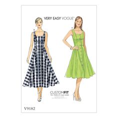 two women's dresses, one in green and the other in black with white checks