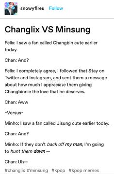 an image of a text message that reads,'changelk v's minsung '