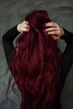 Discover 21 gorgeous dark red hair color ideas to transform your look! 🔥❤️ #DarkRedHair #HairColorIdeas #HairInspiration #BoldHair #ColorTrends Hair Colors Red, Magenta Red Hair, Red Halo Hair, Dark Red Hair Color Ideas, Black And Red Hair, The Wet Look, Red Hair Color Ideas