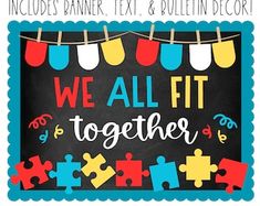 we all fit together sign with puzzle pieces