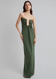 Christopher Esber Arced Palm Strapless Dress - Bottle Green – The Frankie Shop Caroline Dress, Green Inspiration, The Frankie Shop, Christopher Esber, Long Midi Dress, Bottle Green, Wedding Looks, Wedding Attire, Waist Dress