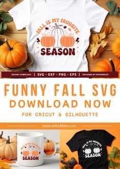 the fall svg bundle includes pumpkins, leaves and t - shirts for cricut & silhouette