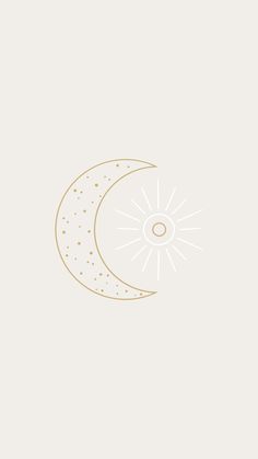 a drawing of a half moon with the sun shining through it's center, on a light gray background