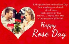 a man and woman holding roses in front of a red heart with the words happy rose day