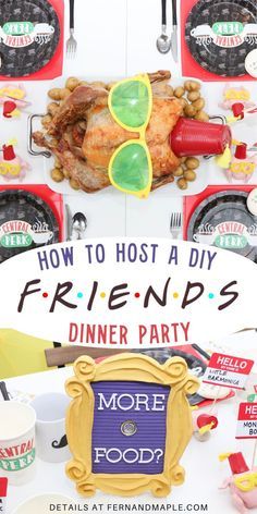 a sign that says how to host a diy friend's dinner party with food