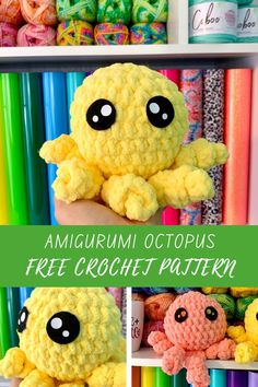 crocheted amigurum octopus stuffed animal with free crochet pattern on it