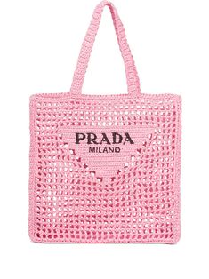 candy pink raffia/straw/wicker woven raffia design embroidered logo to the front two top handles main compartment Prada Raffia, Raffia Tote Bag, Fall Bags, Bag Prada, Dream Bags, Crochet Tote Bag, Crochet Collection, Woven Tote Bag, Woven Raffia