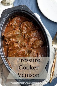 pressure cooker venison recipe with text overlay