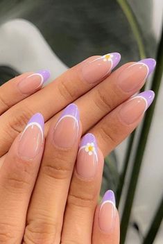 Nail Ideas Summer Almond, Lilac Nails Design, Light Purple Nails, Acrylic Nails Almond Shape, French Tip Nail Art, Purple Acrylic Nails, Lilac Nails, Polish Design, Short Acrylics