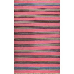 a pink rug with multicolored stripes