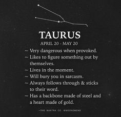 the zodiac sign taurus is written in white on a black background with stars above it