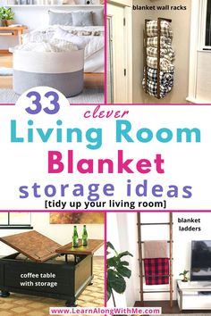 33 Blanket Storage Ideas for your living room. 
Includes:
* a blanket basket for living room
* blanket ladder ideas
* blanket storage wall racks
* and lots more...

If your blankets are cluttering up your living room, check out these blanket storage ideas.  One of these ideas will help you with living room storage and have it looking tidy and inviting...and the blankets will still be within easy reach.

Not all of these blanket storage ideas will work for you, but will one??
#blanketstorage Blanket Storage On Fireplace, Apartment Blanket Storage, Large Basket For Blankets Living Rooms, Storage For Pillows And Blankets, Storing Pillows Ideas, Towel And Blanket Storage, Afghan Storage Ideas, Space Saving Blanket Storage, Hide Blankets In Living Room