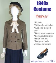 1940s Costume & 40s Outfit Ideas - 16 Women's Looks 40s Costumes, Vintage Fashion 1940s, 1940s Accessories, 1940s Clothing, Decades Costumes, 1940s Party, Jazz Party