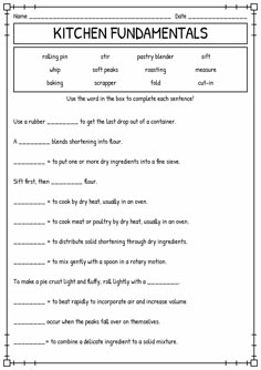 worksheet for the kitchen and dining room