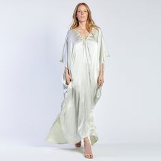 "A caftan is a perfect addition to any women's wardrobe. It can be worn day into night, as a stunning swimsuit cover-up at the beach, as well as a glamorous evening dress over a slip (sold separately in my shop), or over leggings. Made from flowy and luxurious, it is cool and airy, and great for warm weather. Caftans are one size fits most, and look great on all shapes and sizes. Width is 45\" and length is 56\" from the center back neck to the center bottom edge. If you have any questions at al Glamorous Evening Dresses, Beach Caftan, Simple Prom Dress, Black Silk Dress, Silk Kaftan, Silk Charmeuse, Women's Wardrobe, Swimsuit Cover, Dress Clothes For Women