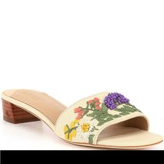 Gorgeous Canvas Upper Floral Slides. Approximately 1” Heel. Leather Lined And Sole Is % Leather. Padded Insole Lining. Never Worn. Perfect For The Summer Size Is 5.5b. Nwt Embroidered Block Heel Sandals For Spring, Casual Embroidered Heels For Spring, Closed Toe Sandals With Floral Embroidery For Spring, Floral Embroidered Closed Toe Sandals For Spring, Floral Embroidery Closed Toe Sandals For Spring, Ralph Lauren Sandals, Floral Canvas, Ralph Lauren Shoes, Lauren Ralph Lauren