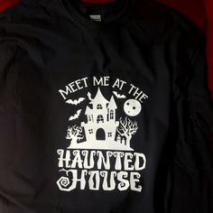 Brand New Adult Size Xl Short Sleeve Color-Black 100 % Cotton Shirt True To Us Size Unisex T-Shirt Large Print Black Halloween T-shirt With Text Print, Halloween Black T-shirt With Text Print, Black Halloween Top With Text Print, Haunted House, Large Prints, Cotton Shirt, Unisex T Shirt, Womens Tops, Tops & Tees