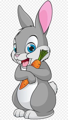 a cartoon rabbit holding a carrot with its paws on it's chest and smiling