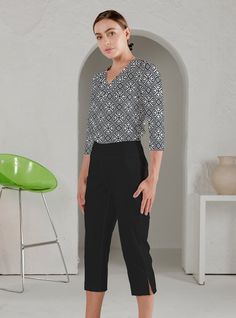 Solid Knit Capri pant 95000 Black Relaxed Fit Capri Pants, Black Relaxed Fit Capris, Chic Black Capri Length Pants, Chic Black Capri Pants, Versatile Black Capri-length Bottoms, Versatile Black Capri Bottoms, Chic Black Capri Length Bottoms, Casual Elastane Capri Pants, Elegant Stretch Capri Bottoms