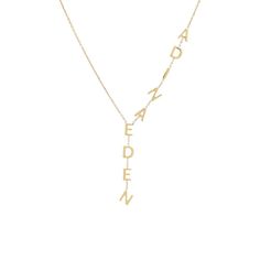 Set a modern standard for personalized style in Adina Eden's Solid Name Lariat, featuring a chic asymmetrical lariat design with upper-case, block letter charms that adorn one half of the chain. Customize this gem with the lettering of your choice. Layer it up with a couple of accent chains for an exquisite style out on the town. Product Details Made from Sterling Silver Gold Plated Drop Length: 2" Initial Size: 8MM Length: 16" + 2" Extender This Item Requires 12-18 Business Days to be Produced Gold Drop Necklace, Initial Necklace Silver, Elegant Sophisticated, Versatile Jewelry, Upper Case, Letter Charms, Initial Charm, Lariat Necklace, Drop Necklace