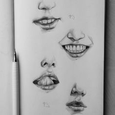 a pencil drawing of different lips and mouth shapes