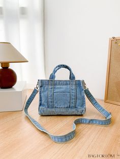 BagForLove - Denim Square Bag with Double Handles Tas Denim, Jean Diy, Denim Bag Diy, Denim Handbags, Denim Shoulder Bags, Denim Tote Bags, Denim Chic, Handbags Casual, Denim Tote