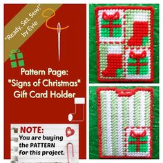 the pattern for this christmas gift card holder has been made with red, white and green yarn