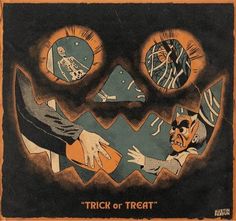 an old book cover with two hands reaching out to another hand and the words trick or treat on it