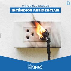 an electrical outlet with a flame coming out of it and the words incendios resideciais written in spanish