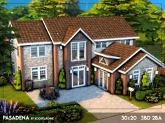 this is an artist's rendering of a two story house in the middle of a wooded area